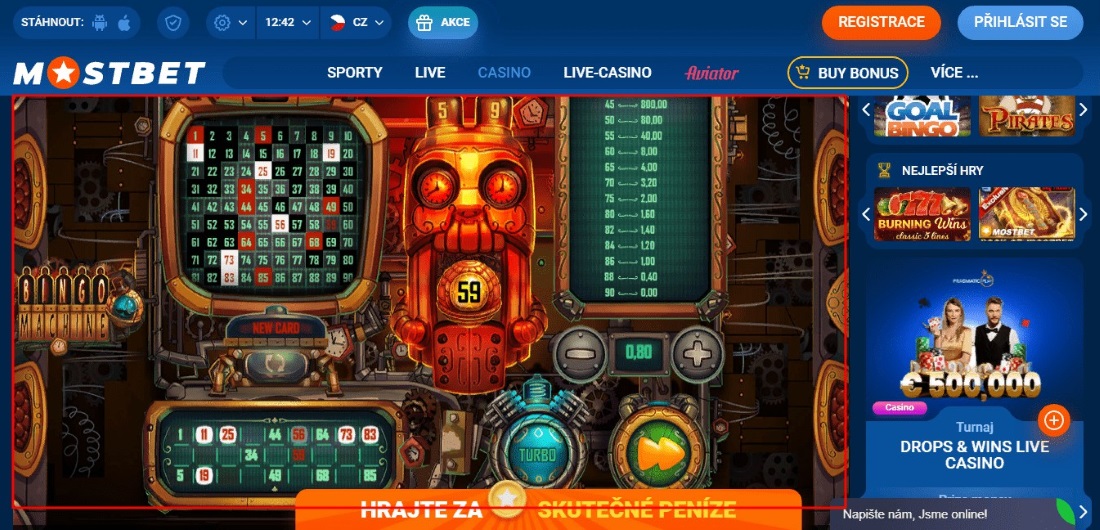 rozhraní hry bingo